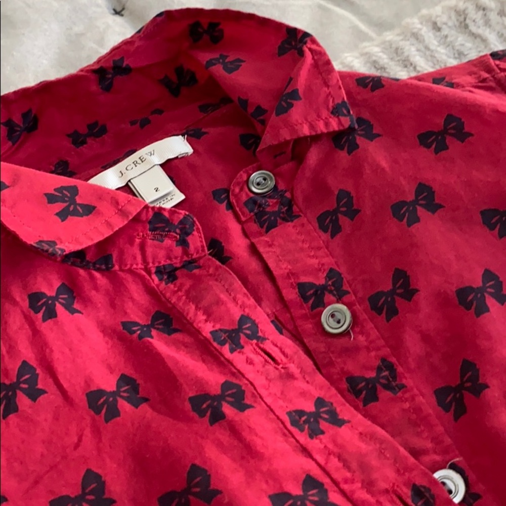 J.Crew Red Bow Popover Top